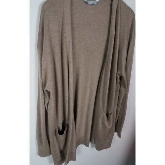 Luxury Premier Collection Sz. XL Beige Cashmere Blend Open Cardigan Sweater - Picture 3 of 8